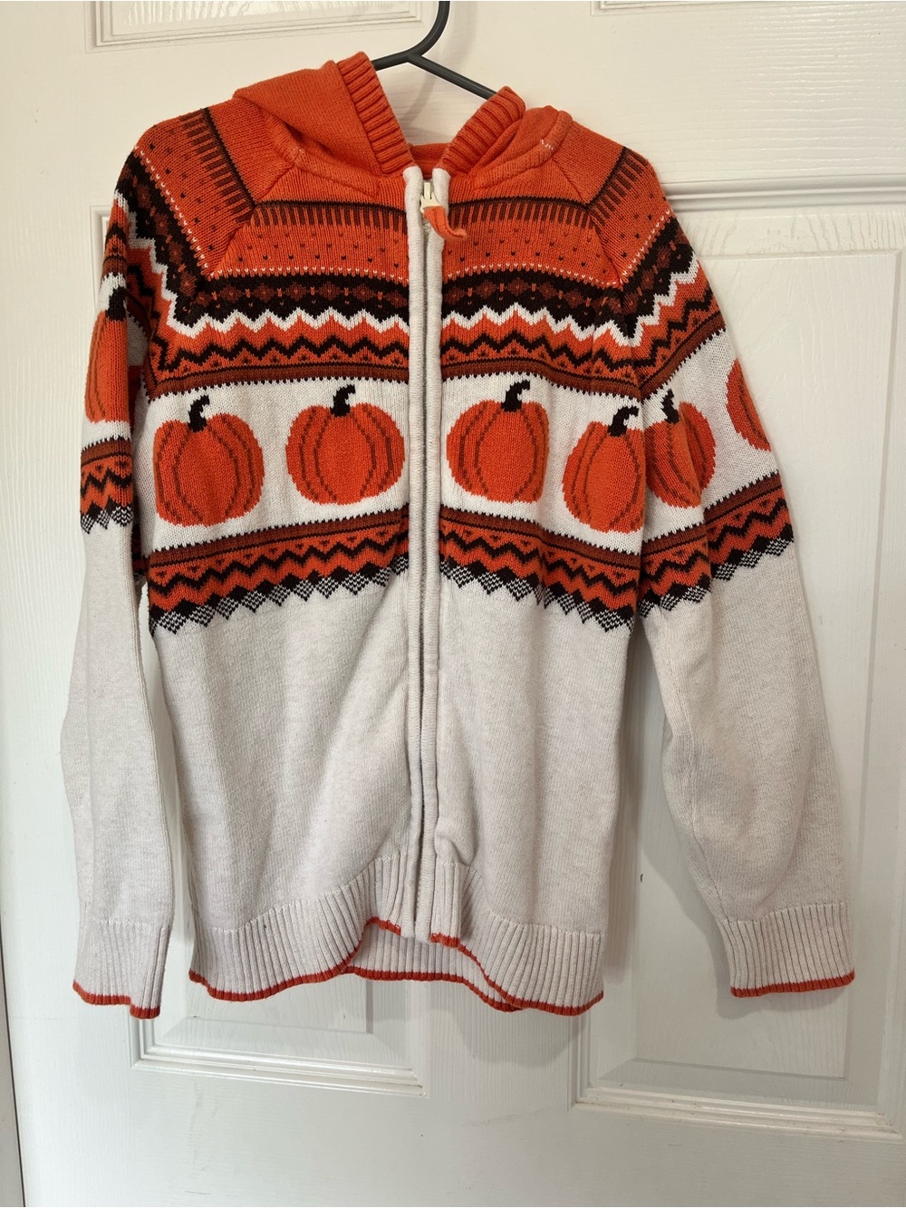 Gymboree Boys Girls Size 8 Pumpkin Nordic Cream Zip Up Sweater 100% Cotton
